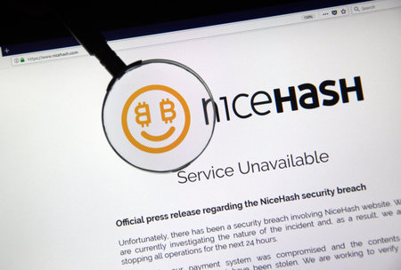 MONTREAL, CANADA - DECEMBER 7, 2017: Nicehash security breach press release on home webpage....