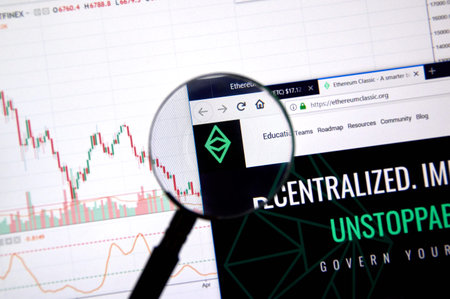 MONTREAL, CANADA - JUNE 20, 2018: Ethereum Classic crypto currency home page. Cryptocurrency is a...