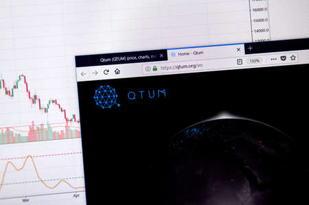 MONTREAL, CANADA - JUNE 20, 2018: Qtum crypto currency home page. Cryptocurrency is a digital currency in which encryption techniques are used to generate and transfer funds. Site - qtum.orgのeditorial素材