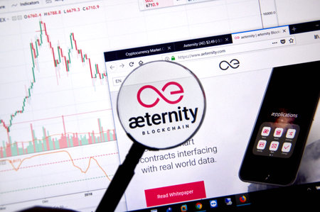 MONTREAL, CANADA - JUNE 20, 2018: Aeternity crypto currency home page. Cryptocurrency is a digital...