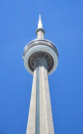 TORONTO, CANADA - JULY 15, 2018: Scenic view of CN Tower in Toronto, Ontario, Canada. CN Tower is...