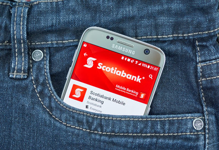 MONTREAL, CANADA - SEPTEMBER 8, 2018: Scotiabank mobile app. The Bank of Nova Scotia operating as...