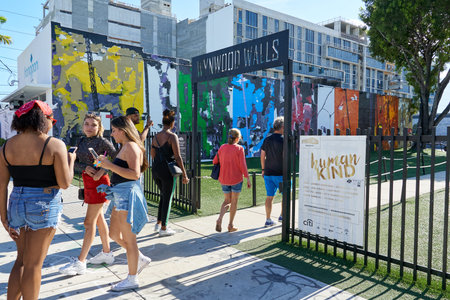 MIAMI, USA - AUGUST 22, 2018: Wynwood Walls Miami graffiti. Wynwood is a neighborhood in Miami, Florida known for its graffiti and street art.のeditorial素材