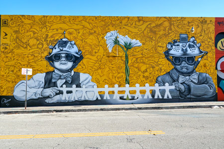 MIAMI, USA - AUGUST 22, 2018: Wynwood Walls Miami graffiti. Wynwood is a neighborhood in Miami,...