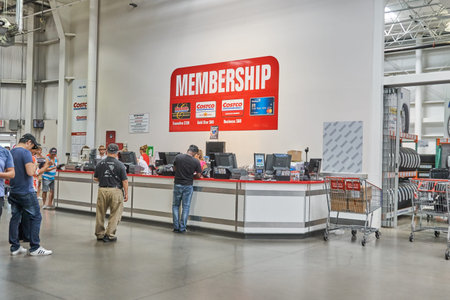 TORONTO, CANADA - AUGUST 15, 2018: Line of a people at customer service desk in a Costco store....