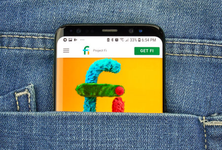 MONTREAL, CANADA - OCTOBER 4, 2018: Google Project fi, mobile virtual network logo on s8 screen....