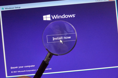 MONTREAL, CANADA - NOVEMBER 8, 2018: Windows Operating System installation process on a laptop...