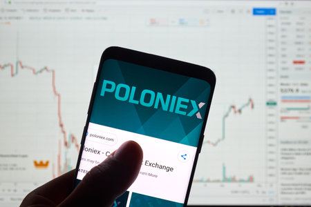 MONTREAL, CANADA - APRIL 26, 2019: Poloniex cryptocurrency exchange logo and application on Android...