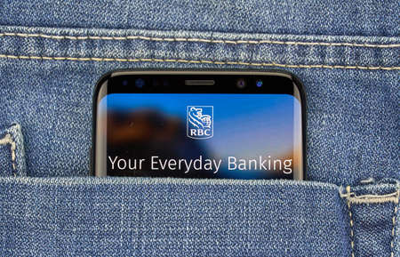 MONTREAL, CANADA - December 23, 2018: RBC android app on Samsung s8 screen. RBC Royal Bank is the leading provider of financial services and support to Canada's Knowledge-Based Industriesのeditorial素材