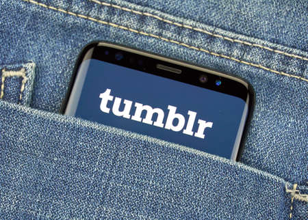 MONTREAL, CANADA - December 23, 2018: Tumblr android app on Samsung s8 screen. Tumblr is a microblogging and social networking website founded by David Karp and owned by Verizonのeditorial素材