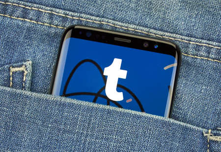 MONTREAL, CANADA - December 23, 2018: Tumblr android app on Samsung s8 screen. Tumblr is a microblogging and social networking website founded by David Karp and owned by Verizonのeditorial素材