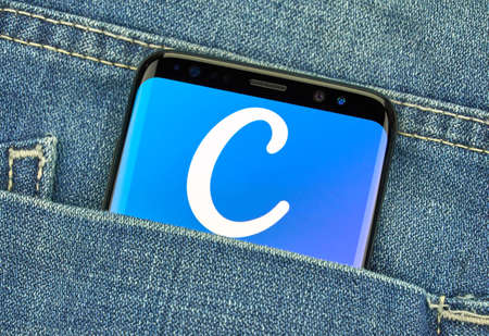 MONTREAL, CANADA - December 23, 2018: Canva android app and logo on Samsung s8 screen. Canva is a graphic-design application, tool and websiteのeditorial素材