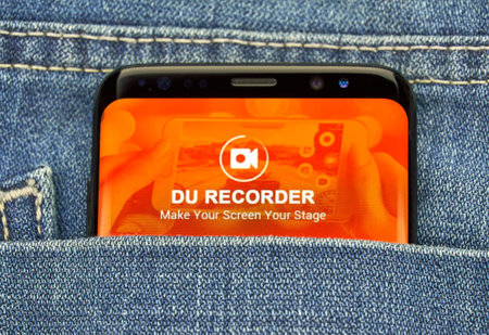 MONTREAL, CANADA - December 23, 2018: DU recorder android app on Samsung s8 screen. DU recorder is a...