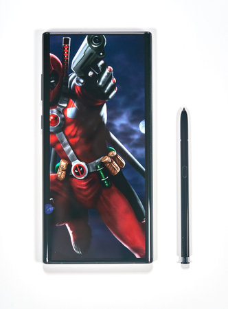 Montreal, Canada - March 14, 2020: Samsung Galaxy Note 10 Plus cellphone. Samsung Galaxy Note10 is a...