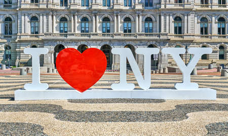 Albany, NY, USA - September 7, 2019: I love NY symbols in front of The New York State Capitol. The New York State Capitol, the seat of the New York State governmentのeditorial素材