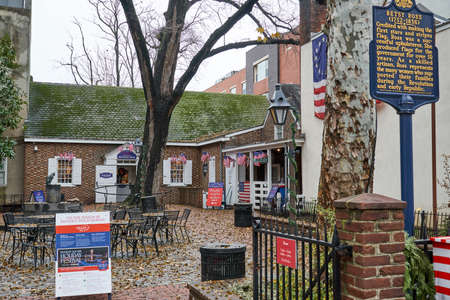 Philadelphia, USA - December 14, 2019: Betsy Ross House. The Betsy Ross House is a landmark in Philadelphia the place where flag-maker Betsy Ross lived when she sewed the first American Flagのeditorial素材
