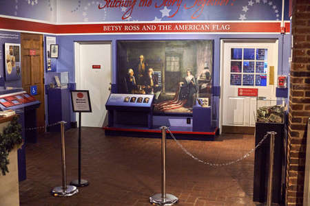 Philadelphia, USA - December 14, 2019: Betsy Ross Museum. The Betsy Ross House is a landmark in Philadelphia the place where flag-maker Betsy Ross lived when she sewed the first American Flagのeditorial素材