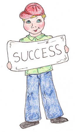 Boy Holding Success Signのイラスト素材