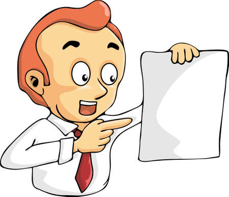 man showing blank papper and pointing fingerのイラスト素材