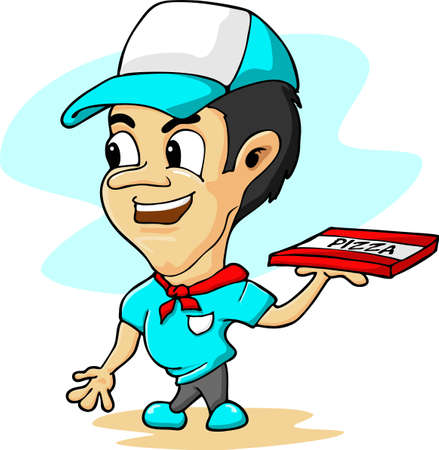 Cartoon of pizza running delivery boyのイラスト素材