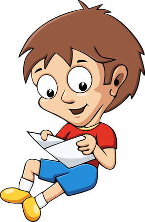 Boy reading bookのイラスト素材