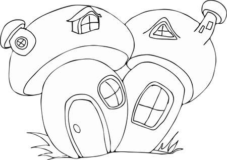 Drawn doodle style fairy house cartoonのイラスト素材