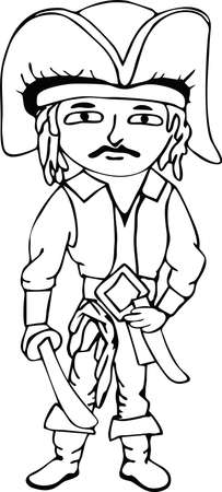 freehand drawn black and white cartoon pirate captainのイラスト素材