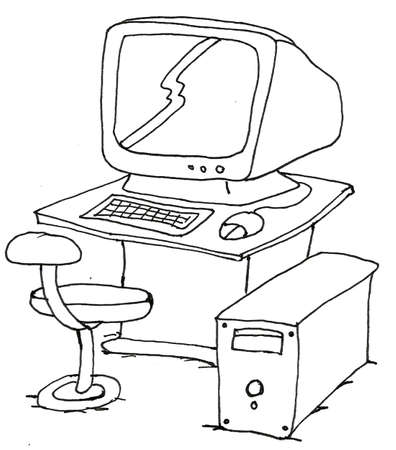 hand drawing computer with white background - illustrationの写真素材