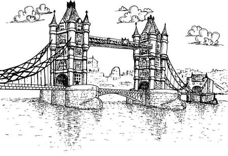 Tower Bridge in London. Hand drawn vector isolated on whiteのイラスト素材