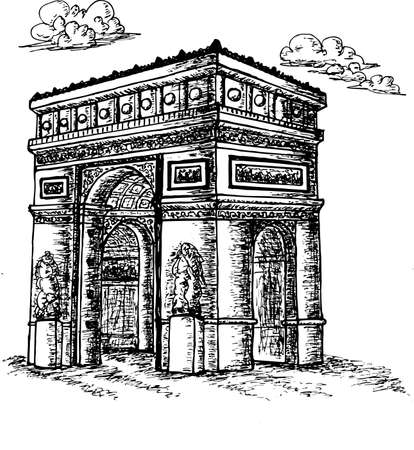 Sketch Triumphal Arch in Paris, France. Vector illustrationのイラスト素材