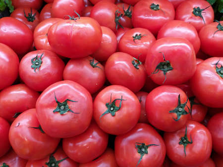 Fresh red tomatoes sold in the marketの写真素材