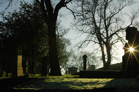 sunlight on graveyard in Greyfriars Edinburghの写真素材