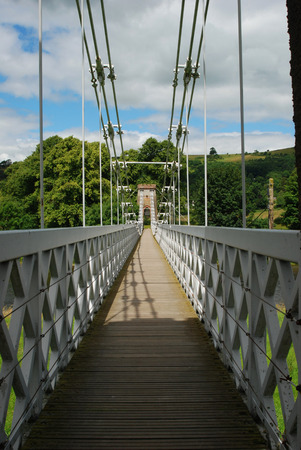 view chain bridge across river Tweed at Melrose built 1826の写真素材