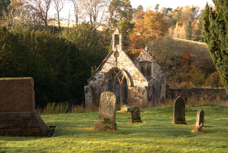 cemetery and church ruin at Temple, Midlothi8anの写真素材