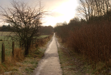 footpath from Darnick to Melrose in freezing winter iceの写真素材