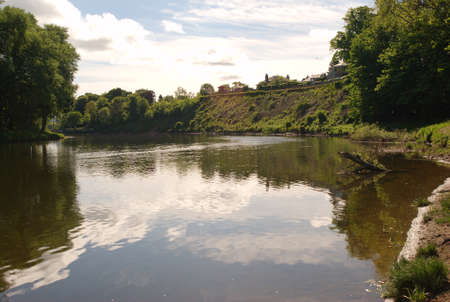 river Tweed by Melrose on summers morningの写真素材
