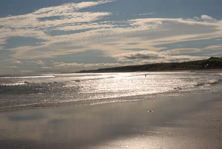 sea and beach at Spittal in late sunlightの写真素材