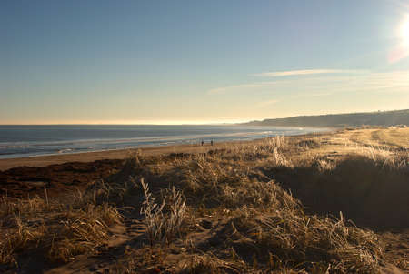 sea and beach at Spittal in winters sunlightの写真素材