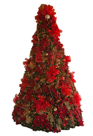 High Christmas tree decorated red and gold isolatedの写真素材
