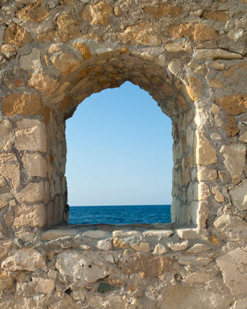 View on the sea from fortress windowの写真素材