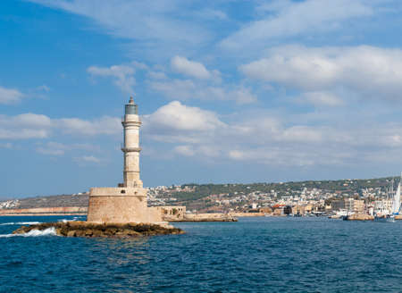 View on venetian lighthouse and harbour in Chania  Crete  Greece の写真素材