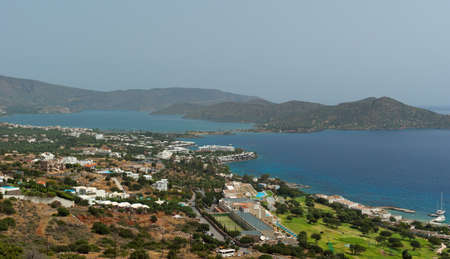 View on Elounda coastline and resorts. Mirabello gulf. Crete. Greece の写真素材