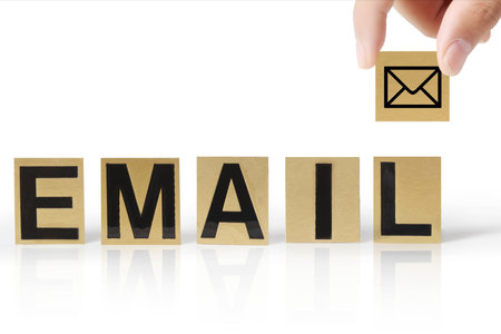 Hand and word email on white background