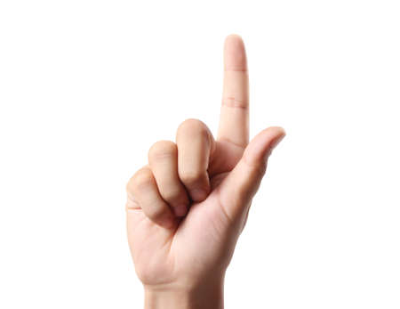 hand pressing a touchscreen button の写真素材