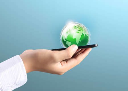 Modern mobile phone in handの写真素材