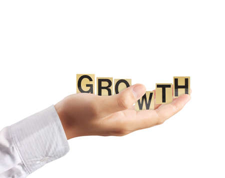 Hand and word growth on white backgroundの写真素材