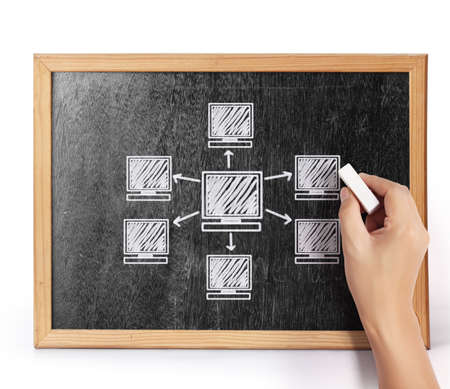 drawing social network  on blank blackboard の写真素材