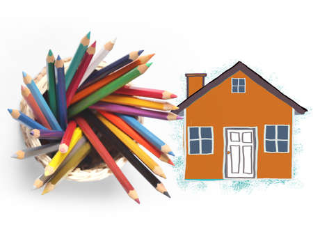 olored pencils with white background の写真素材