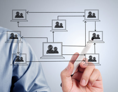 Business man drawing social network