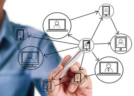 Business man drawing social network の写真素材